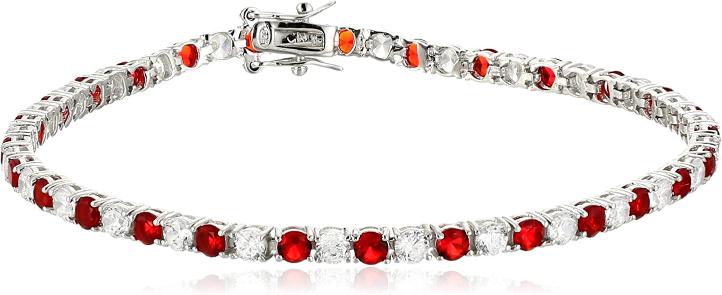 Collection .925 Sterling Silver Alternating AAA Cubic Zirconia Tennis Bracelet, 7.5" Apparel & Accessories > Jewelry > Bracelets Amazon Collection Red