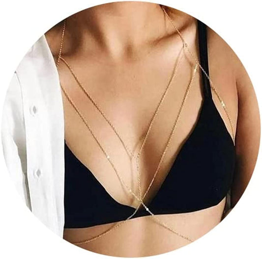 Tgirls Layered Bikini Belly Chain Gold Body Chain Bra Body Chains Beach Body Jewelry for Women and Girls Apparel & Accessories > Jewelry > Body Jewelry Tgirls