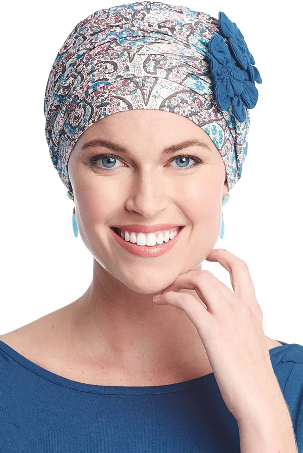 Cardani Flapper Turban - Vintage Flapper Hat in Soft Viscose from Bamboo Apparel & Accessories > Clothing Accessories > Headwear Cardani Multi Paisley W/ Pacific Blue One Size