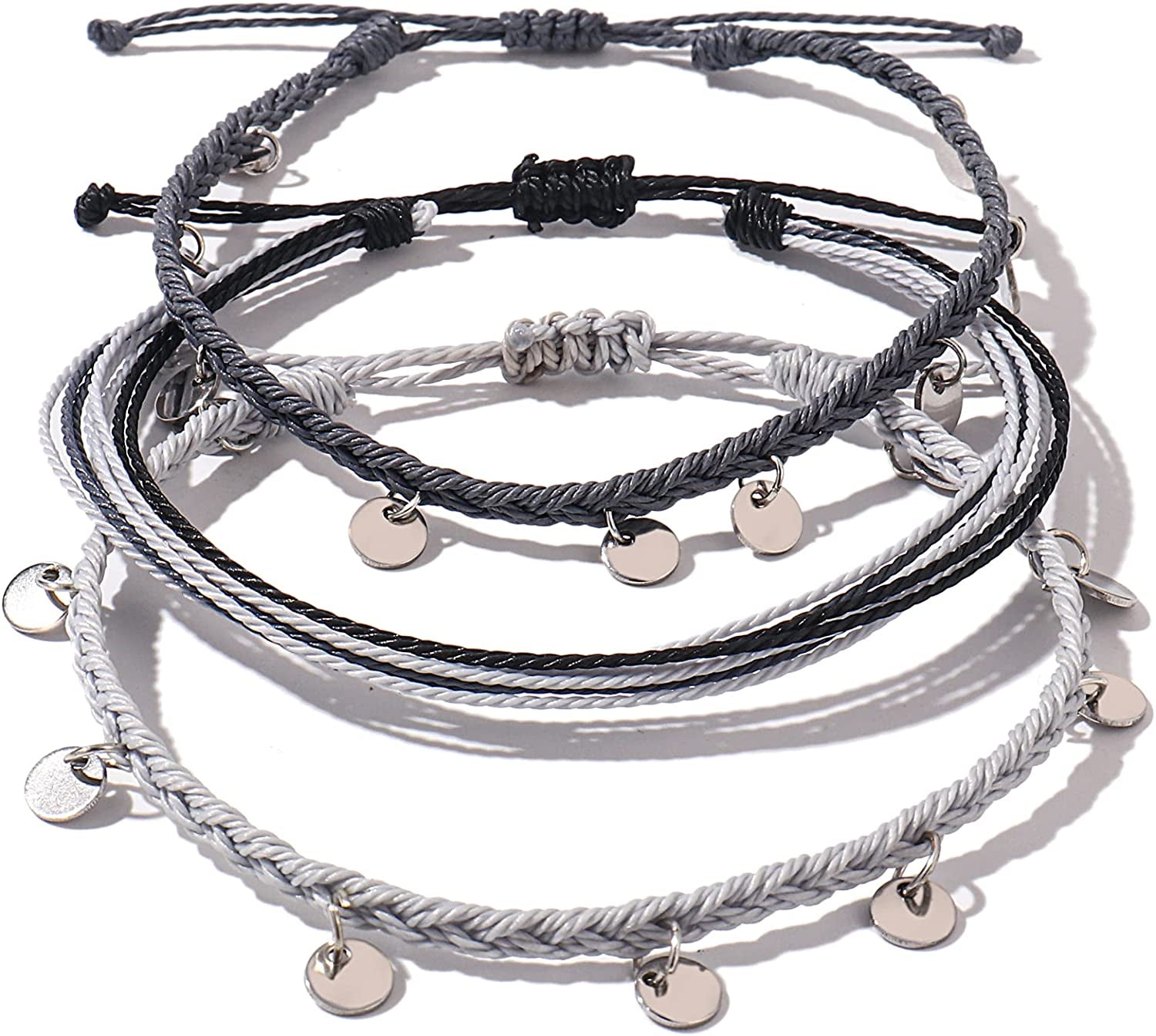 FANCY SHINY String Ankle Bracelets Waterproof Rope Anklets Braided Beach Boho Coin Anklets Cute Friendship Foot Jewelry for Women Teen Girls Apparel & Accessories > Jewelry > Anklets FANCY SHINY Light Gray