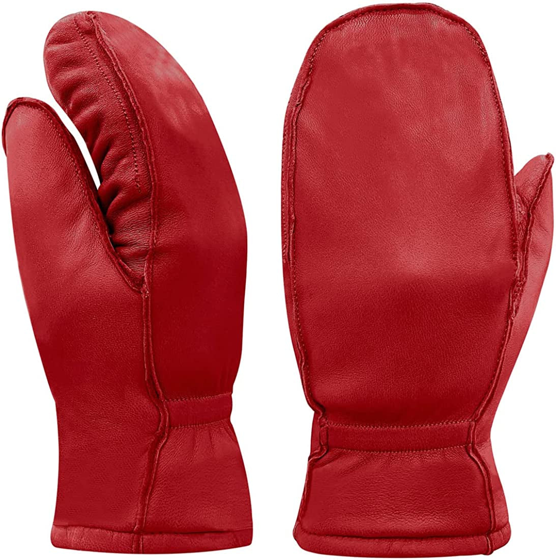 Harssidanzar Womens and Kids Lambskin Leather Winter Mittens Thermolite Lined with Finger Liners Apparel & Accessories > Clothing Accessories > Gloves & Mittens KYLIE MAX Red(mittens) Medium