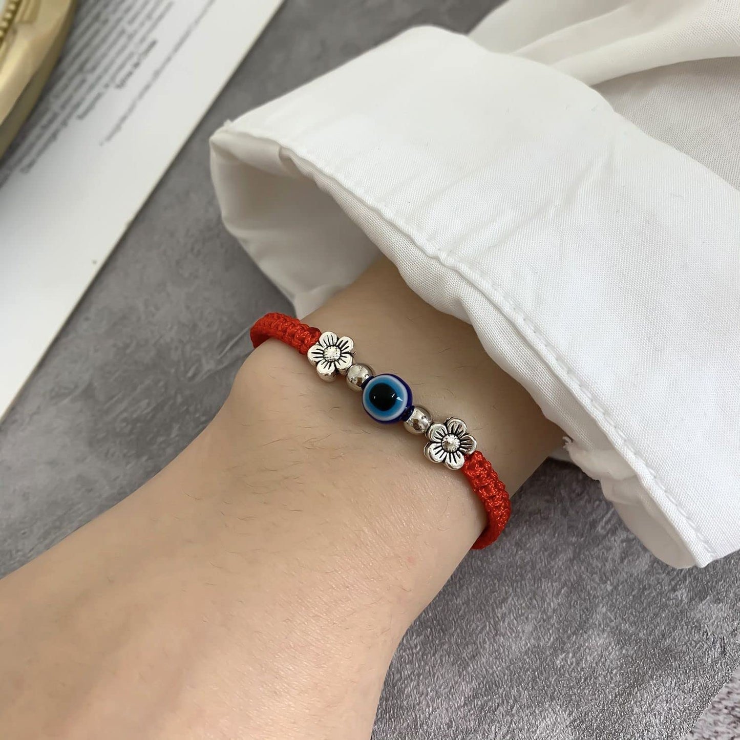 Evil Eye Pendant Bracelet Anklet,Red Blue Black Line Hand Turtle Elephant Pendant Adjustable Braided Bracelet Anklet for Women Men(Flower,Black) Apparel & Accessories > Jewelry > Bracelets Generic