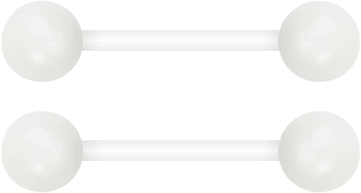 Forbidden Body Jewelry Nipple Rings, Tongue Rings, Nipple Piercing Jewelry, Nipple Jewelry, Flexible Acrylic Barbell Set 14G 16Mm (5/8 Inch) plus Free Bonus Barbell Apparel & Accessories > Jewelry > Body Jewelry Forbidden Body Jewelry White