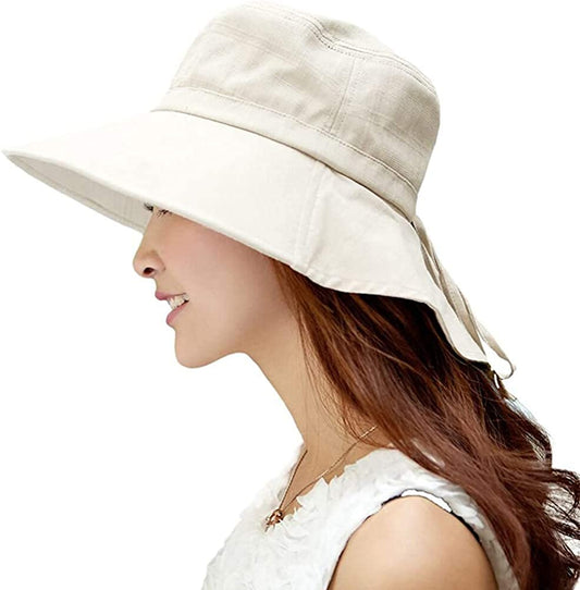 Comhats Womens Summer Flap Cover Cap Cotton UPF 50+ Sun Shade Hat with Neck Cord Apparel & Accessories > Clothing Accessories > Hats Comhats 1005_beige Large