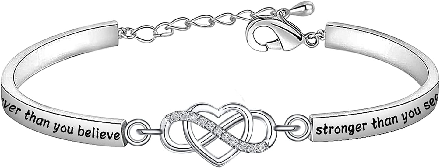 FEELMEM Inspirational Bracelet for Daughter Gifts from Mom You Are Braver Stronger Smarter than You Think Infinity Love Heart Bracelet to My Daughter Gift Apparel & Accessories > Jewelry > Bracelets FEELMEM You're braver-silver