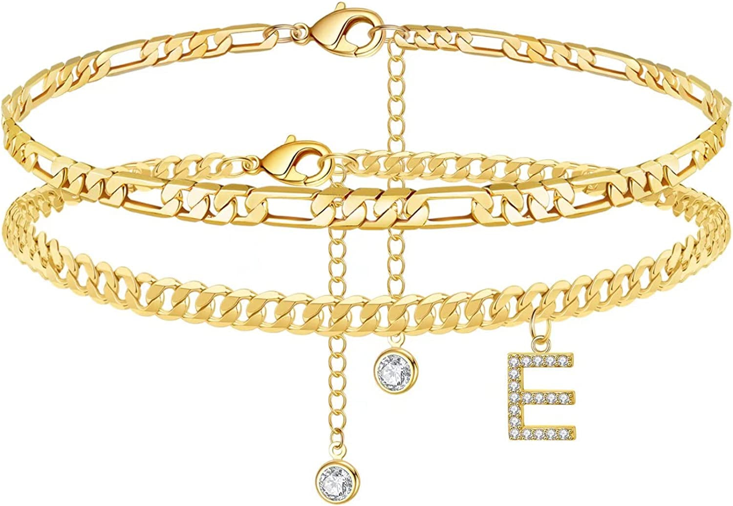 Initial Ankle Bracelets for Women, 14K Gold Plated Layered Initial Cubic Zirconia Ankle Bracelets Dainty Beach Letter Initial Anklet A-Z Gold Anklets for Women Teen Girls Foot Jewelry Gifts Apparel & Accessories > Jewelry > Anklets IEFSHINY E