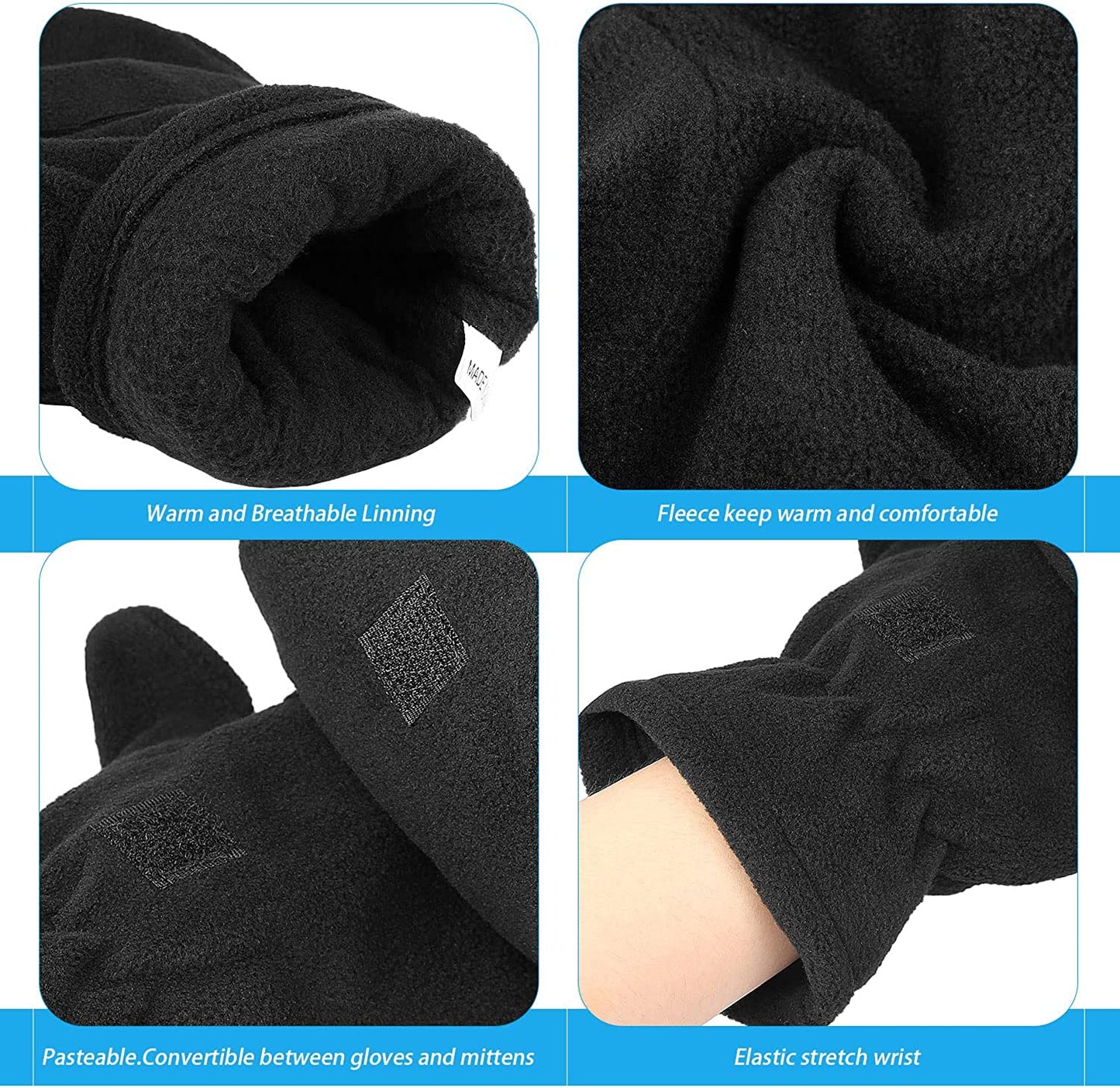 OZERO Winter Gloves Touch Screen Fingerless Convertible Thermal Mittens Windproof Insulated Polar Fleece Warm for Men and Women Black Apparel & Accessories > Clothing Accessories > Gloves & Mittens SHENZHEN HONGFUYA TRADE Co.,Ltd