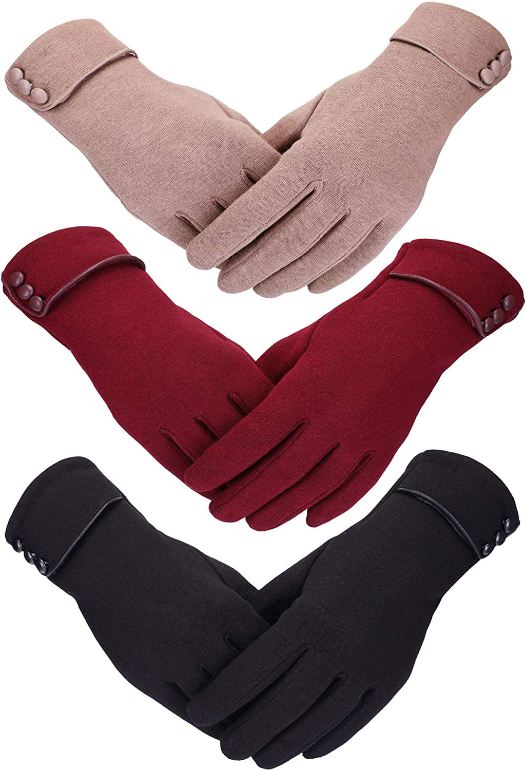 Patelai 3 Pairs Women Winter Gloves Warm Touchscreen Gloves Windproof Gloves for Women Girls Winter Using Apparel & Accessories > Clothing Accessories > Gloves & Mittens Patelai Black, Wine Red, Khaki