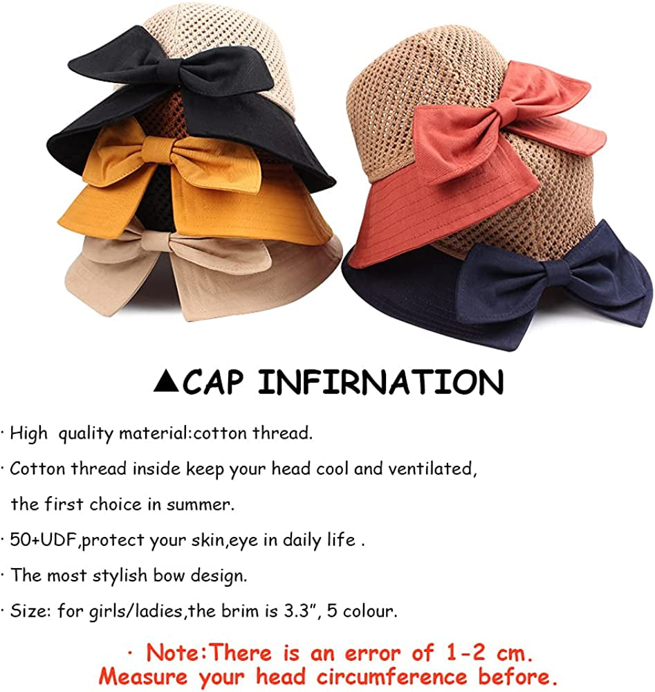 Women Wide Brim Hat Hollow Breathable Summer Bucket Hat Bow Lady’S Sun Cap for Travel Apparel & Accessories > Clothing Accessories > Hats Zsedrut
