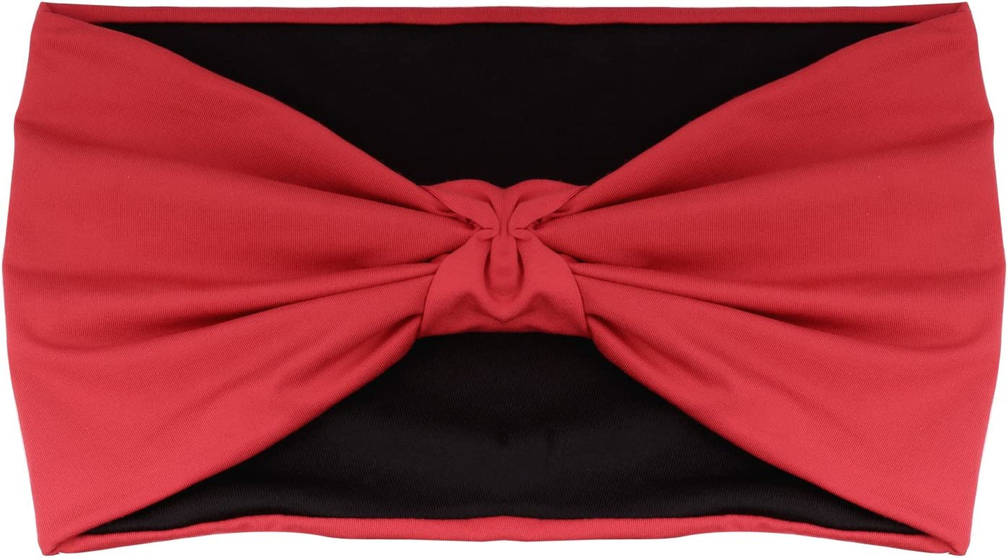 Moko Headband for Women, Versatile Turban Headband Hair Wrap Multi-Style Casual Sports Headwear, Stretchy Breathable Moisture Wicking Microfiber Head Wrap for Workout, Running, Yoga Apparel & Accessories > Clothing Accessories > Headwear MoKo Black with Red Elastic