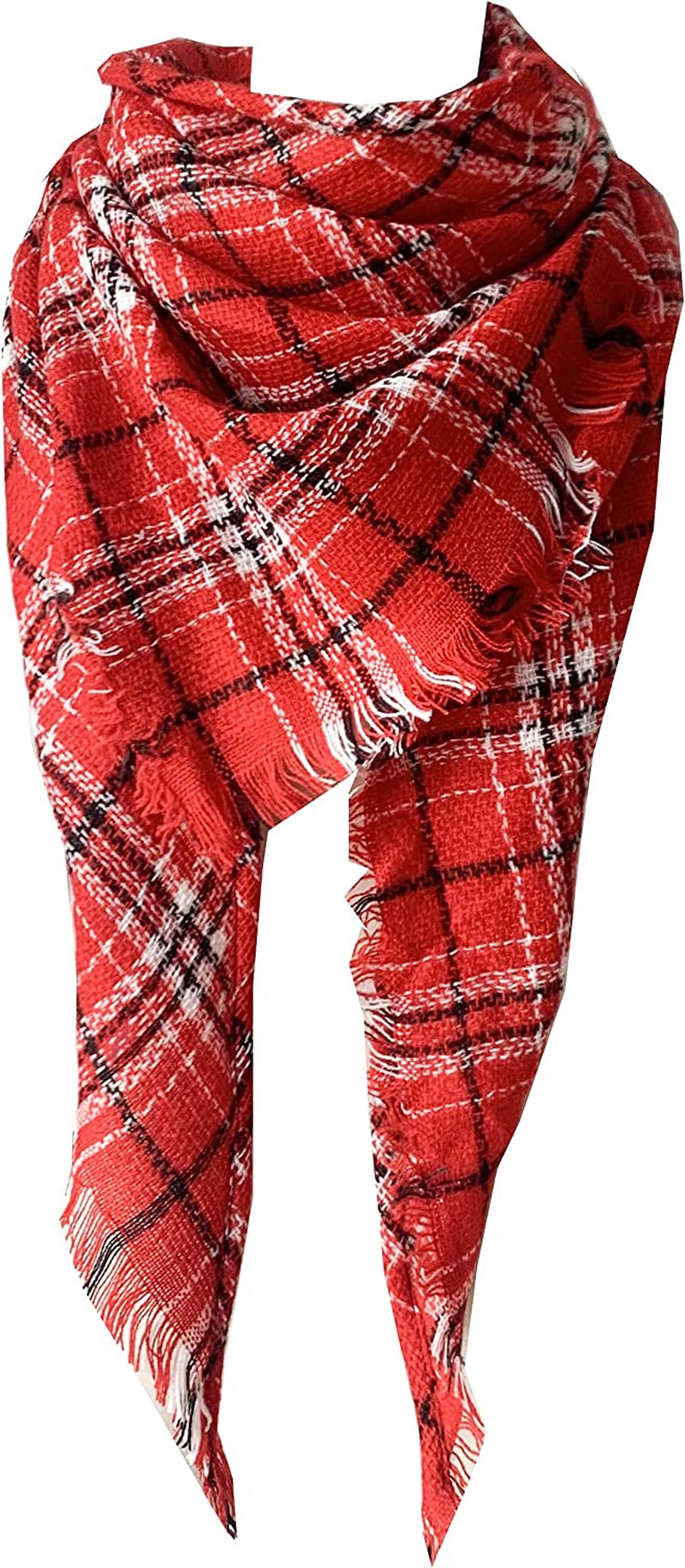 Wander Agio Womens Warm Long Shawl Winter Wraps Large Scarves Knit Cashmere Feel Plaid Triangle Scarf Apparel & Accessories > Clothing Accessories > Scarves & Shawls Wander Agio Fichu Big Red 38