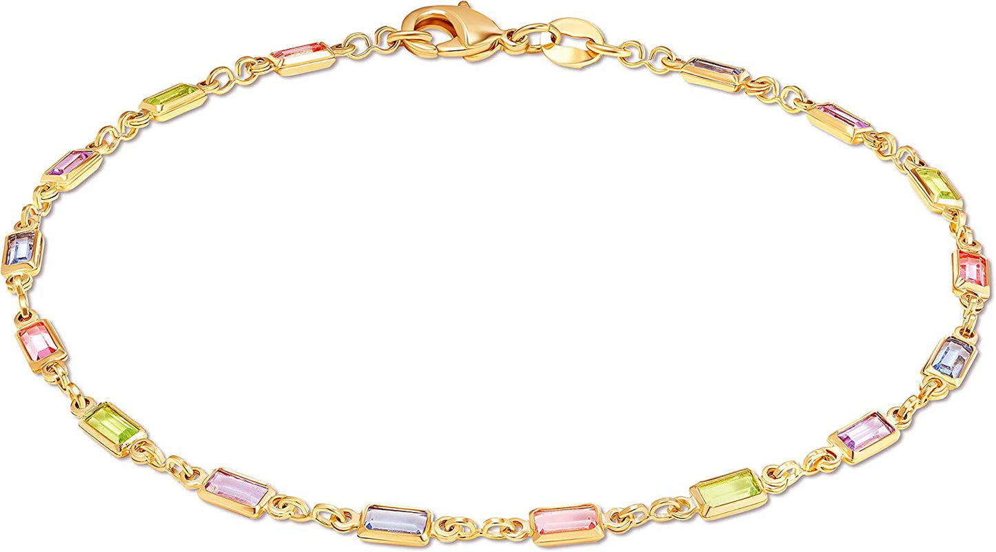 Barzel 18K Gold Plated Gold and Multi Color Crystal Baguette Anklet Apparel & Accessories > Jewelry > Anklets Barzel BR199-10