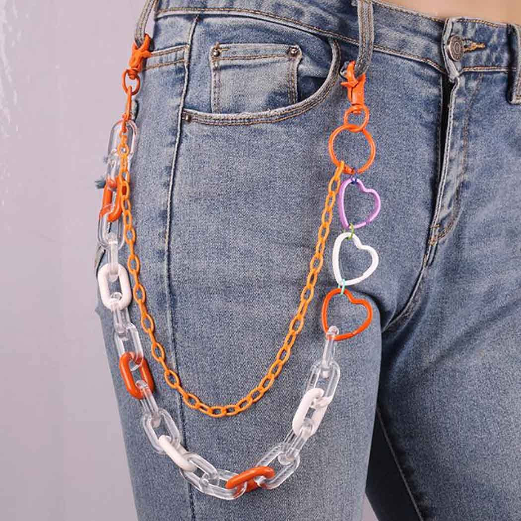 Bounzhi Cute Pants Jean Chain Layered Keychain Punk Colorful Pendants Heart Pocket Trousers Chain Hiphop Rock Wallet Chains Body Jewelry for Men and Women (Blue) Apparel & Accessories > Jewelry > Body Jewelry Bounzhi Orange
