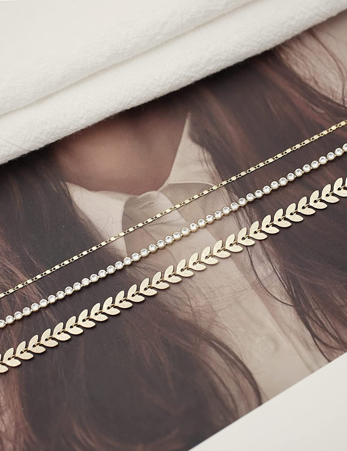 Gold Ankle Bracelets for Women 14K Gold Plated Anklet Silver Tennis Rose Quartz Cross Bead Herringbone Snake Paperclip Chain Cubic Zirconia Dainty Layered Anklet Set 3Pcs Apparel & Accessories > Jewelry > Anklets WeSparking