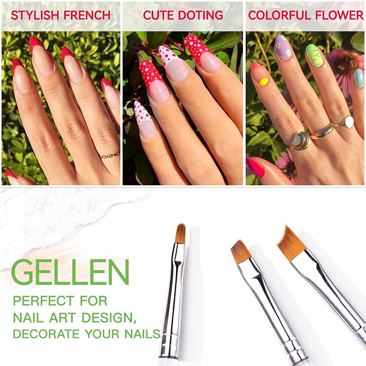 Gellen 6Pcs Gel Nail Brush Set, Nail Art Design Brushes for Color, UV Builder Gel Brush, Poly Extension Gel Brush, Nail Art Painting Tools , for Salon at Home DIY Manicure Health & Beauty > Personal Care > Cosmetics > Cosmetic Tools > Nail Tools GELLEN