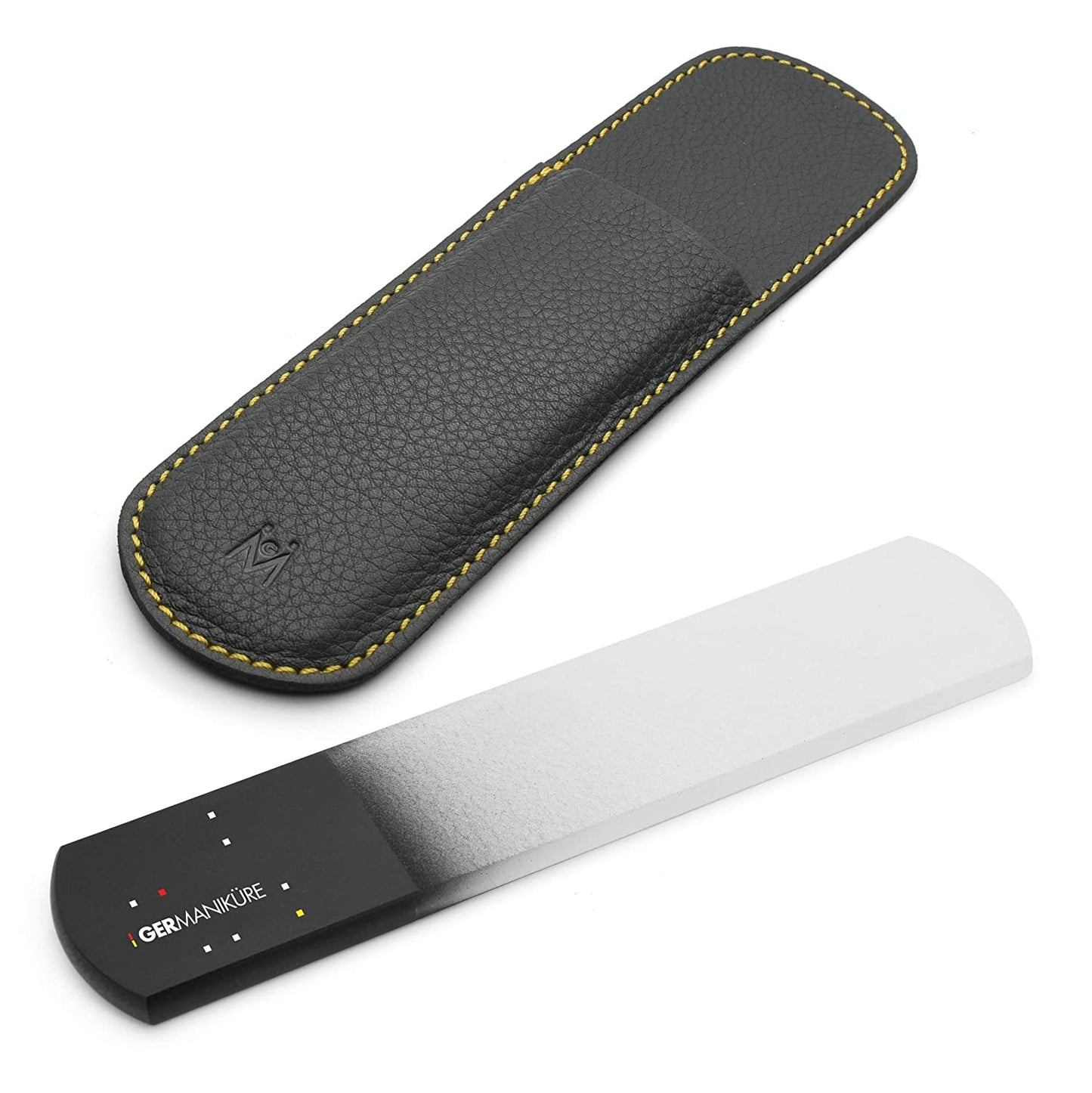 GERMANIKURE Black Glass Nail File & Pedicure Bar Set in Leather Cases - Ethically Made in Czech Republic - Professional Manicure & Pedicure Kit for Fingernail Care, Foot Callous & Dry Skin Removal Health & Beauty > Personal Care > Foot Care GERmanikure