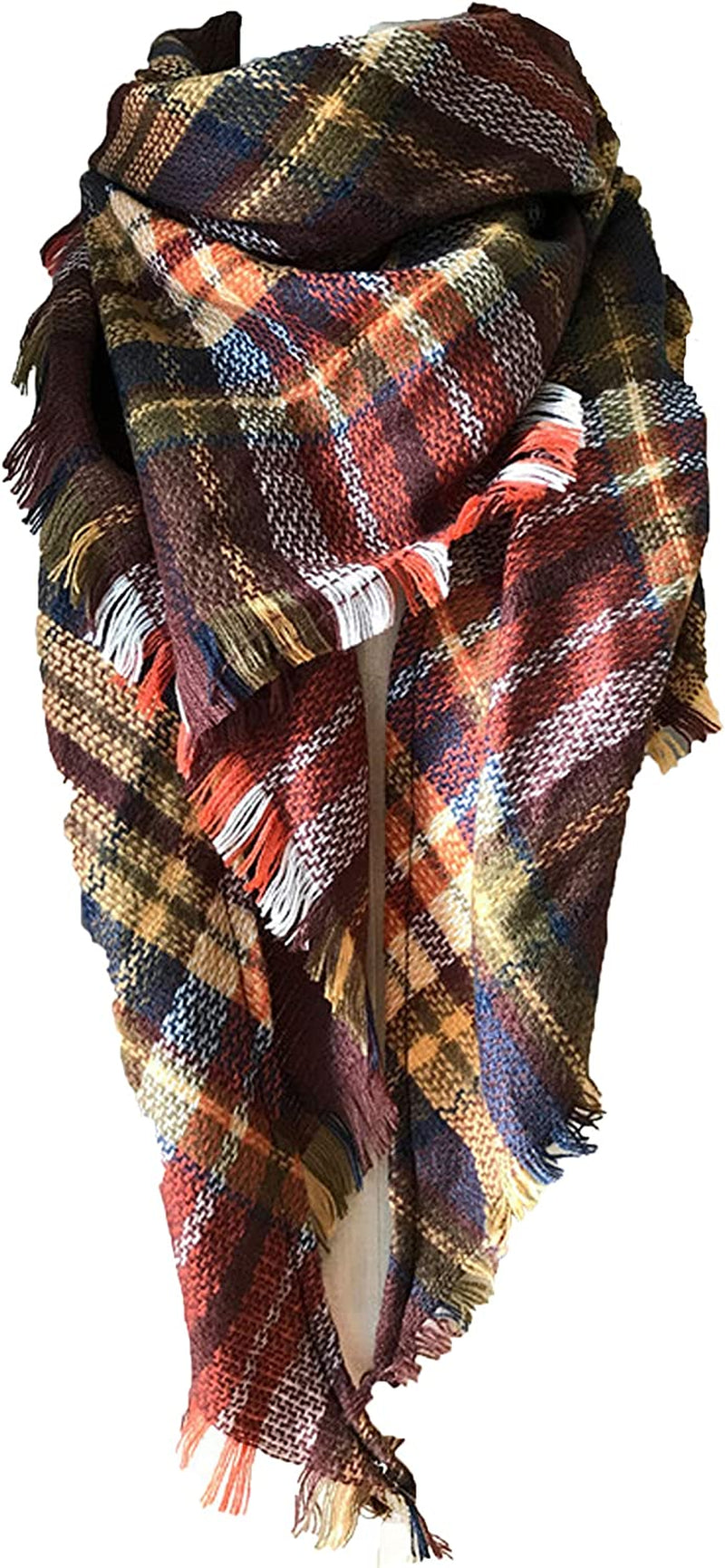 Wander Agio Womens Warm Long Shawl Winter Wraps Large Scarves Knit Cashmere Feel Plaid Triangle Scarf Apparel & Accessories > Clothing Accessories > Scarves & Shawls Wander Agio Brown 19