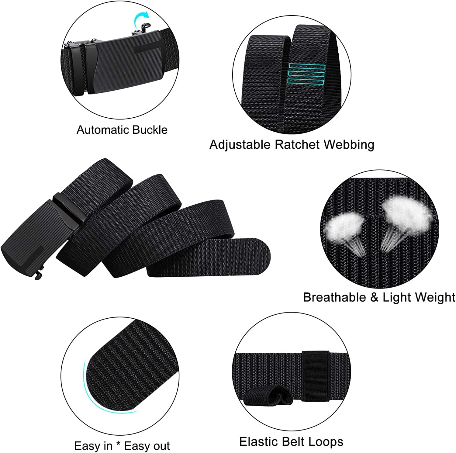 ITIEZY Men'S Nylon Ratchet Belt 2Pack, Adjustable Web Military Tactical Belt with Automatic Slide Buckle, Trim to Fit Apparel & Accessories > Clothing Accessories > Belts ITIEZY