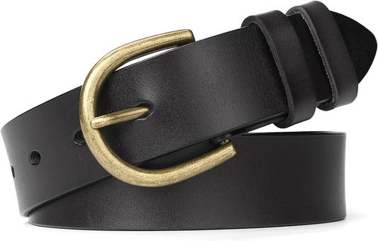 Women Leather Belt for Pants Dress Jeans Waist Belt with Brushed Alloy Buckle by WHIPPY Apparel & Accessories > Clothing Accessories > Belts WHIPPY 2-black/Brass Buckle XL: Fit Waist Size 43-46 Inches