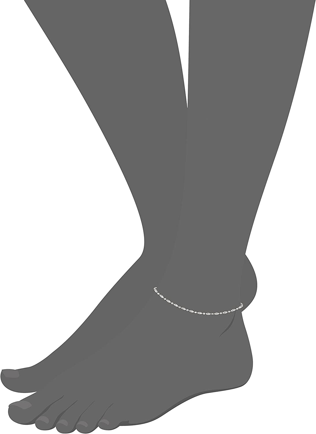 Collection Italian Sterling Silver Rhodium Plated Diamond Cut Oval and round Beads Mezzaluna Chain Ankle Bracelet Apparel & Accessories > Jewelry > Bracelets Media Imports Inc