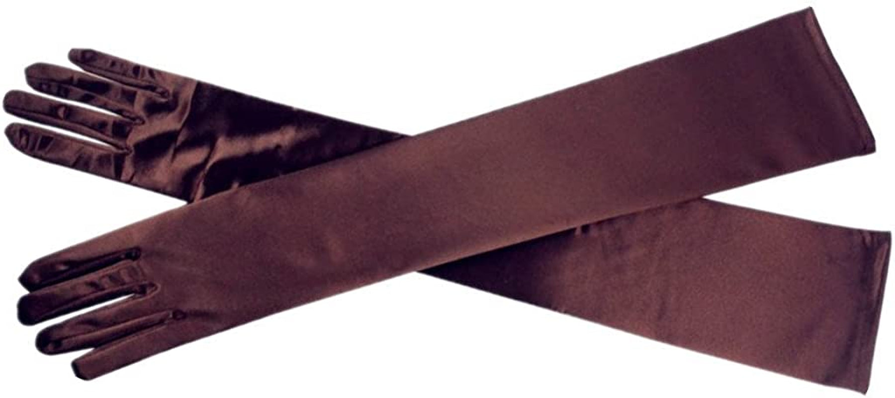 Dreamhigh Women'S Evening Party Mittens 21 " Long Black / White Satin Finger Gloves Apparel & Accessories > Clothing Accessories > Gloves & Mittens DreamHigh Brown