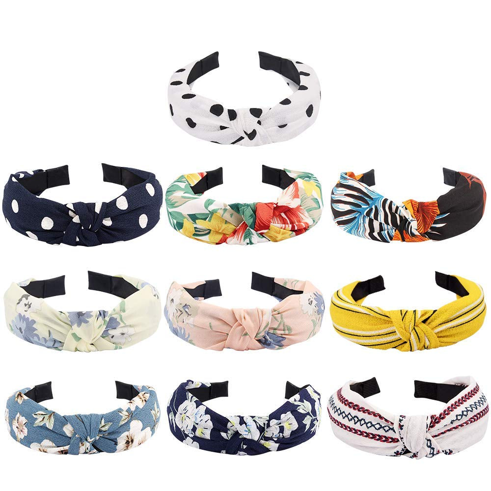 TOBATOBA 10 Piece Womens Headbands Set Knotted Headbands for Women Summer Floral Headbands Bow Knot Headband Twist Turban Headband Cross Knot Wide Headbands Bandana Hair Accessories for Women Apparel & Accessories > Clothing Accessories > Bandanas & Headties TOBATOBA Color 2