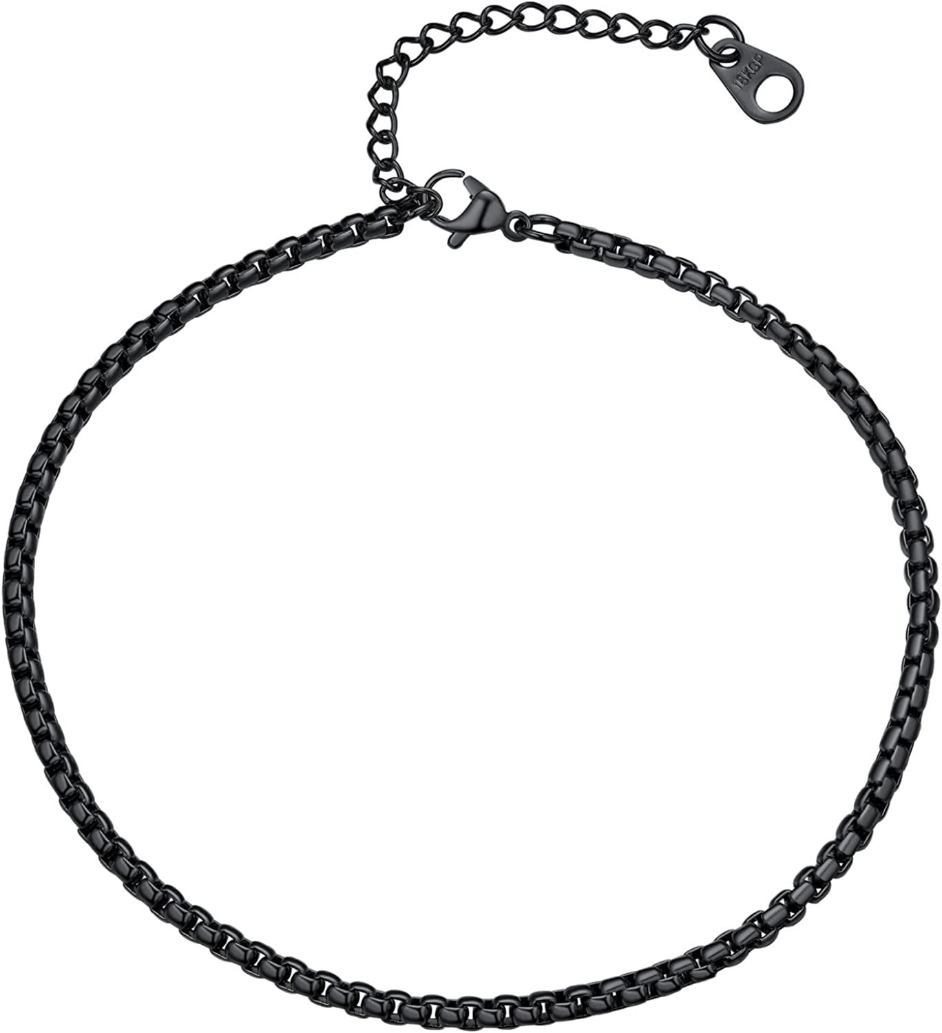 Women Girls Barefoot Jewelry 18K Gold or Rose Gold Stainless Steel Heart / Rope / Figaro / Cuban Chain Anklet Foot Bracelet, 25-30 CM Long Apparel & Accessories > Jewelry > Anklets U7 Jewelry 12.black-3mm box chain