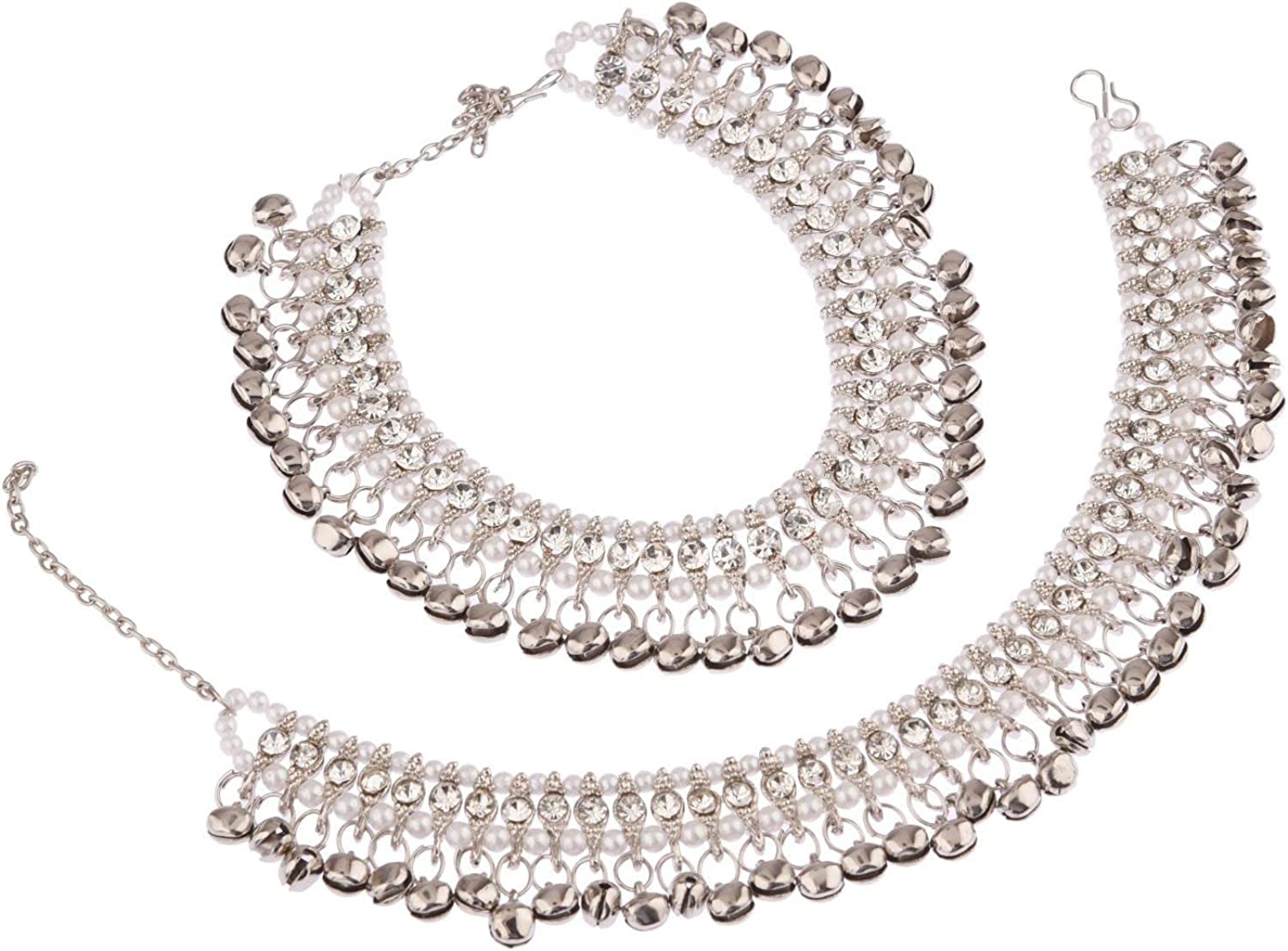 Efulgenz Indian Bollywood Faux Kundan Pearl Wedding Bridal Anklet Pair with Bells (2 Piece) Bracelet Payal Foot Jewelry Apparel & Accessories > Jewelry > Anklets Jaipur Art Jewellery Silver