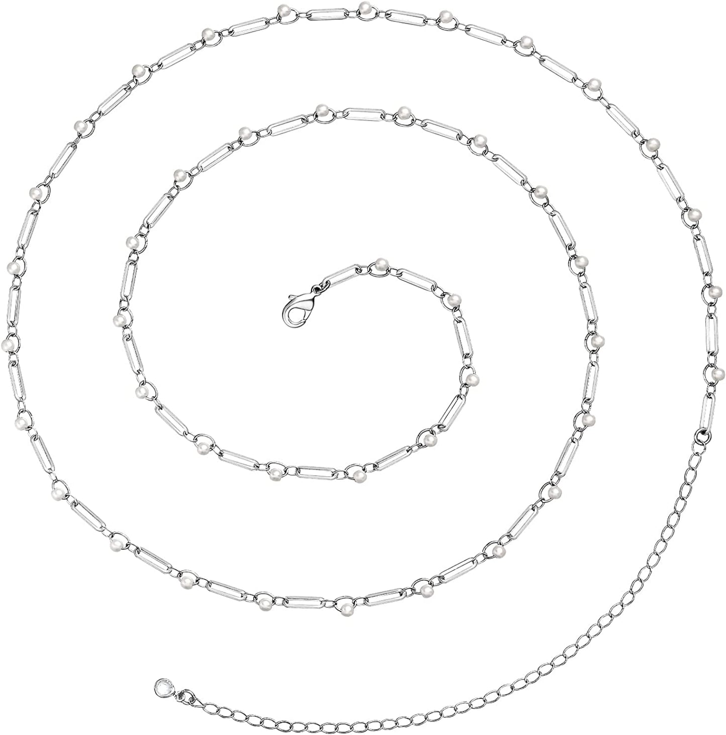 Kissyan Bikini Body Chains for Women, 14K Gold Adjustable Sexy Waist Chain Summer Beach Colorful Cuban Link Pearl Evil Eyes Belly Chain Handmade Jewelry Apparel & Accessories > Jewelry > Body Jewelry KissYan Silver-pearl&pins