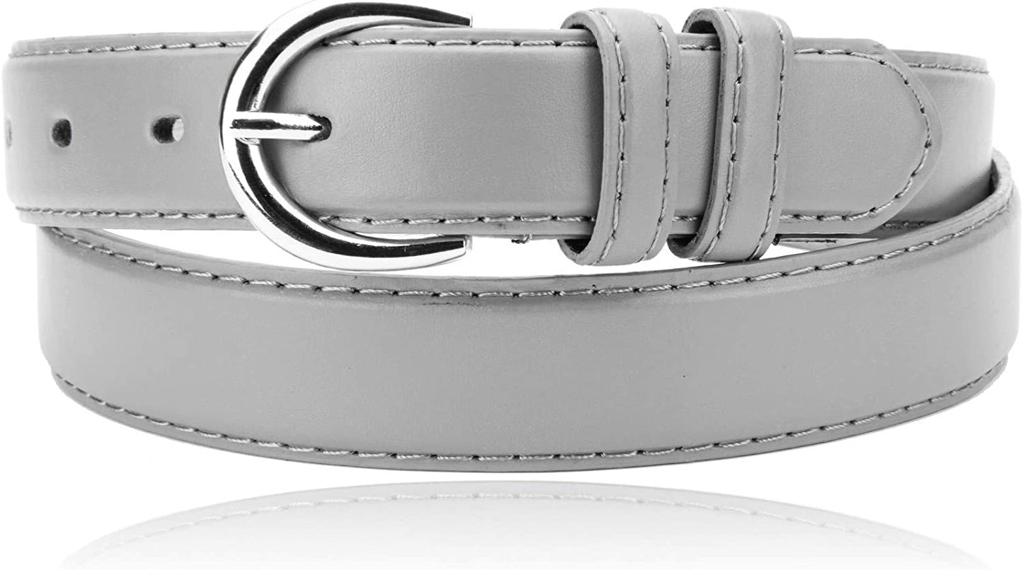Women'S Casual Solid Colors Faux Leather 1" Belt with Single Prong Buckle Apparel & Accessories > Clothing Accessories > Belts JOTW Light Grey Large