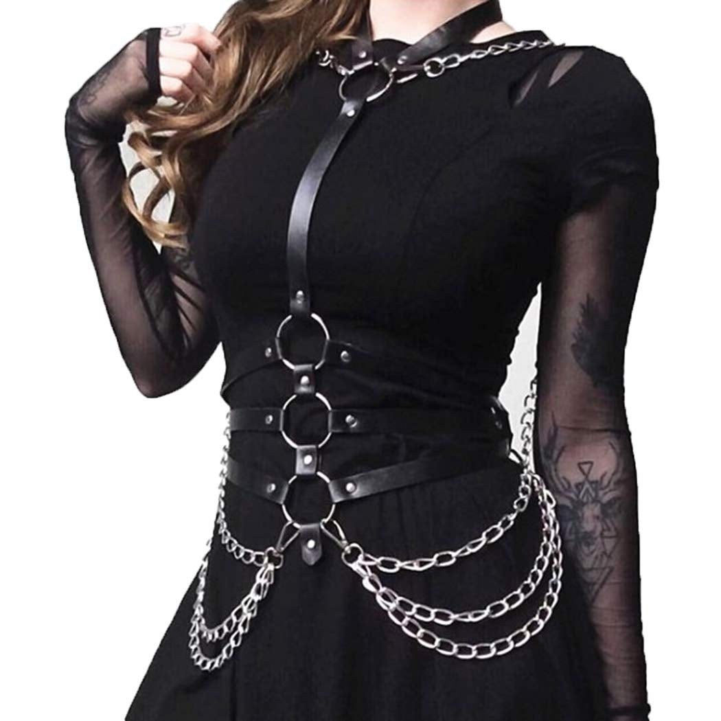 Asooll Punk Leather Body Chains Tassel Black Waist Belt Chain Beach Body Chain Bra Fashion Harness Charm Body Accessories Jewelry for Women and Girls Apparel & Accessories > Jewelry > Body Jewelry Asooll