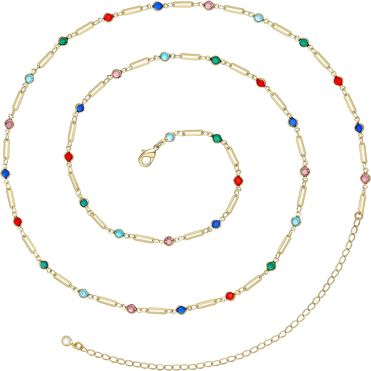 Kissyan Bikini Body Chains for Women, 14K Gold Adjustable Sexy Waist Chain Summer Beach Colorful Cuban Link Pearl Evil Eyes Belly Chain Handmade Jewelry Apparel & Accessories > Jewelry > Body Jewelry KissYan Gold-colorful bones