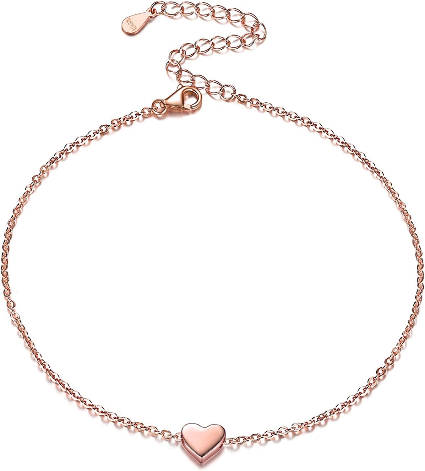 Chicsilver Personalized 925 Sterling Silver Tiny Heart/Moon/Star/Sun/Dot/Triangle Anklets Simple Dainty Foot Jewelry for Women, Silver/Gold/Rose Gold(With Gift Box) Apparel & Accessories > Jewelry > Anklets ChicSilver Jewelry 01. Heart rose gold plated