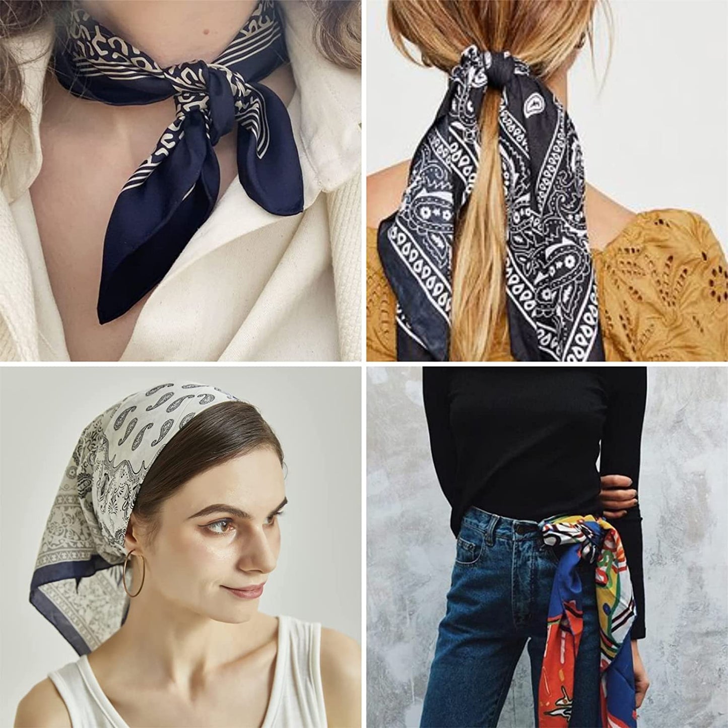 HAIMEIKANG Satin Head Scarves Square Silk Feeling Hair Scarf 4 PCS 23.6 Inches Headscarf for Women Silk Hair Bandanas Apparel & Accessories > Clothing Accessories > Bandanas & Headties HAIMEIKANG