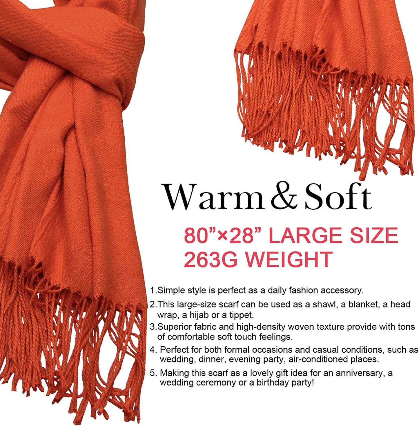 SOJOS Women Large Soft Cashmere Feel Pashmina Shawls and Wraps Winter Scarf for Evening Dresses SC304 Apparel & Accessories > Clothing Accessories > Scarves & Shawls SOJOS