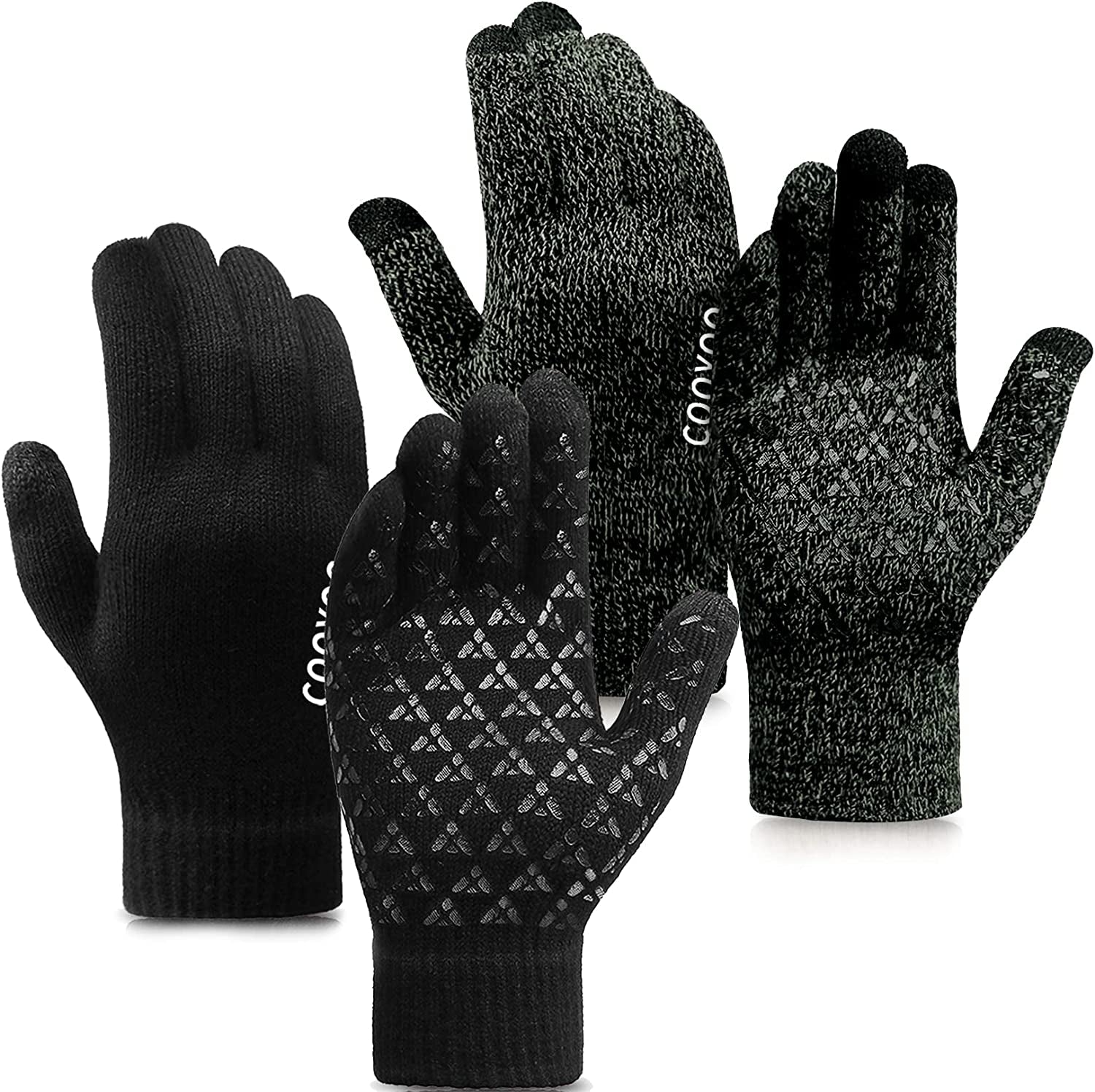 Winter Gloves for Women and Men 1/2/3 Pairs,Upgraded Touch Screen Gloves,Anti-Slip Silicone Gel- Thermal Soft Wool Lining Apparel & Accessories > Clothing Accessories > Gloves & Mittens COOYOO 05-2 Pairs(black/Olive) Medium