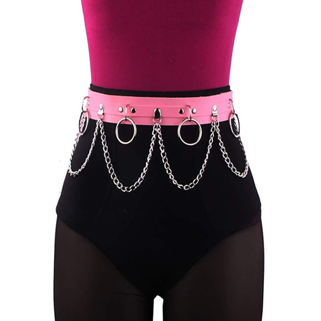 Victray Punk Waist Chain Belt Leather Body Chains Rave Body Jewelry Accessories for Women and Girls (Black) Apparel & Accessories > Jewelry > Body Jewelry Victray Pink