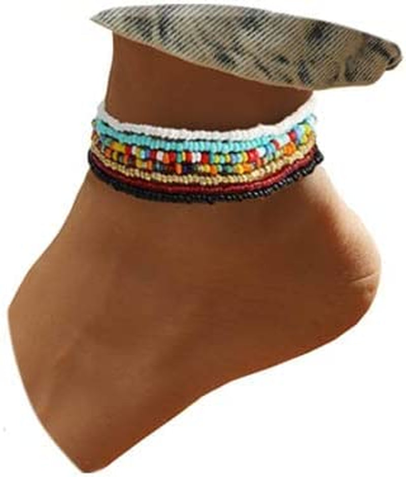 Women Boho Beads Anklets Colorful Stretch Rainbow Ankle Bracelets Beaded Bracelet Elastic Foot and Hand Chain Jewelry (7PCS) Apparel & Accessories > Jewelry > Anklets VFlowee