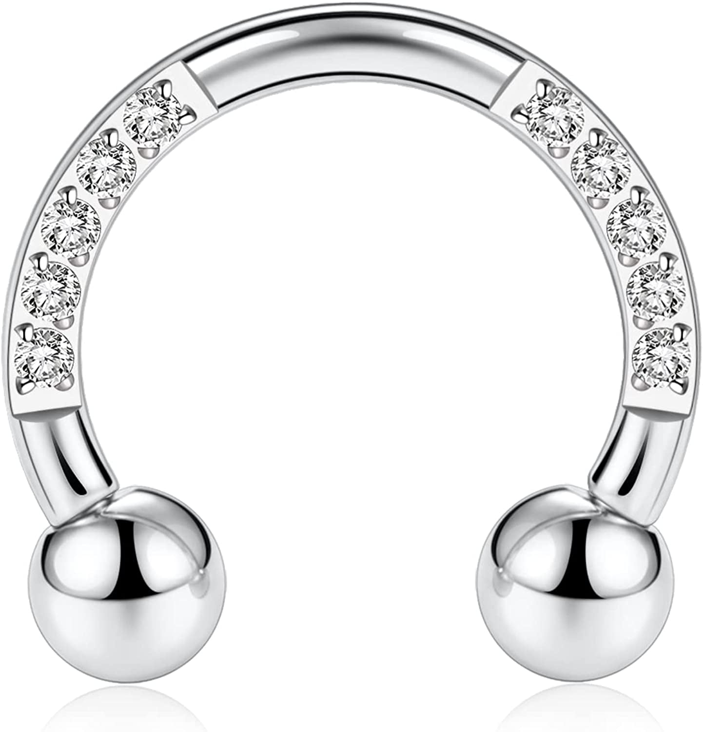AROWRO Nose Septum Horseshoe Hoop Eyebrow Lip Navel Belly 16G 8Mm 10Mm CZ Opal G23 Titanium Nipple Piercing Ring Helix Tragus Daith Rook Cartilage Earrings Apparel & Accessories > Jewelry > Rings AROWRO D-steel with clear CZ 16G 6mm
