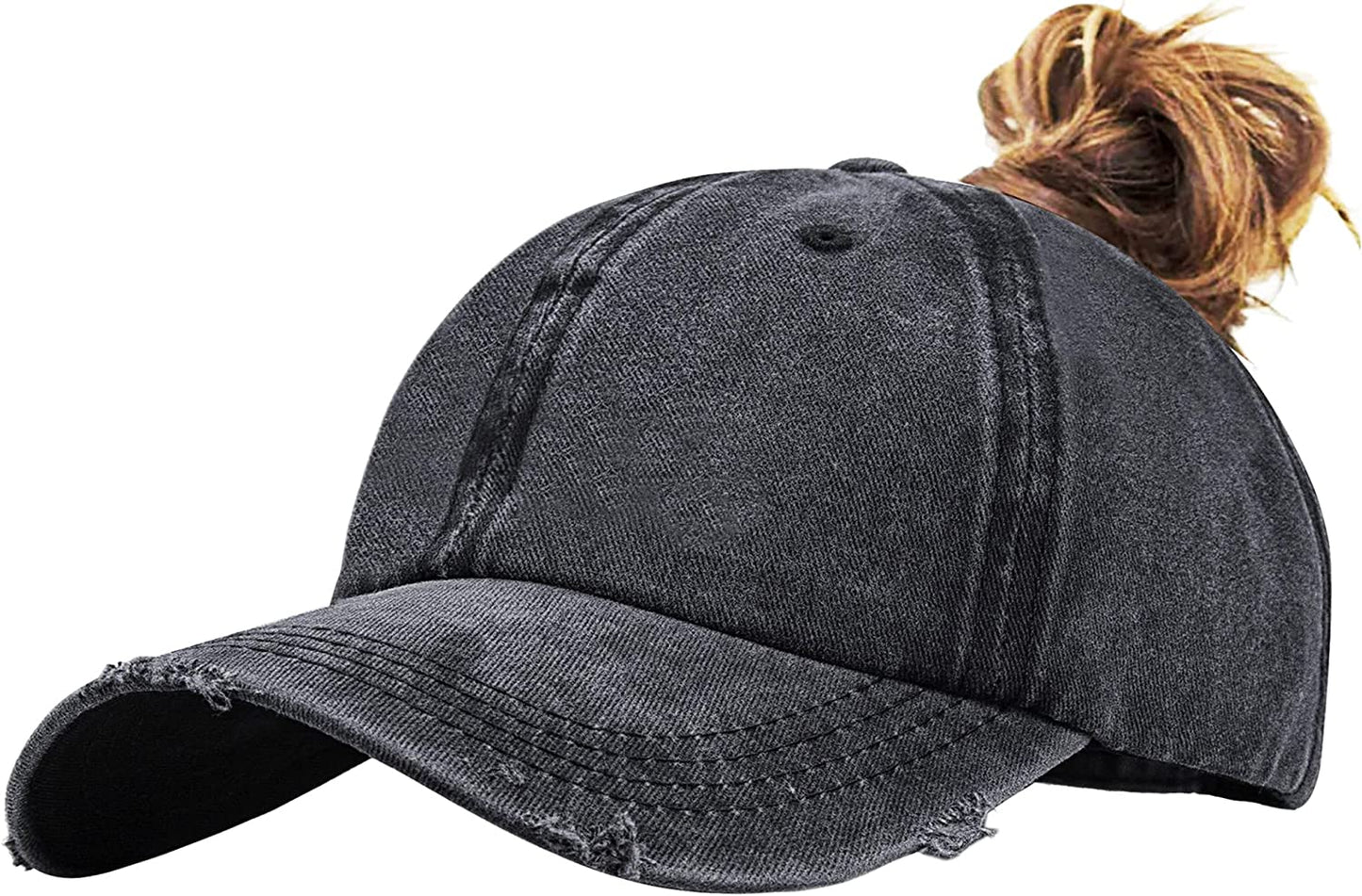 Eohak Ponytail Baseball Hat Distressed Retro Washed Womens Twill Apparel & Accessories > Clothing Accessories > Hats Eohak Black 2