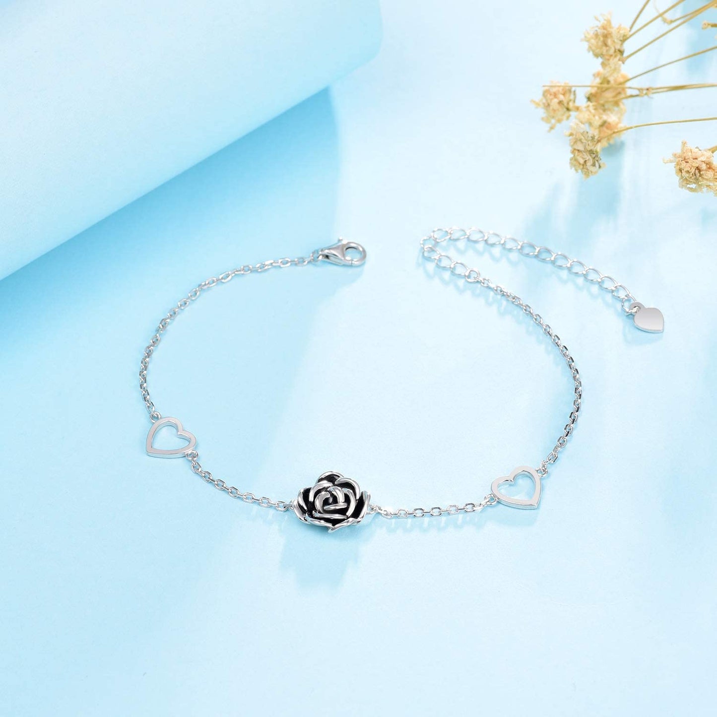 Jinlou S925 Sterling Silver Infinity Rose Flower Anklet for Women Adjustable Heart Style Foot Ankle Bracelet Jewelry Apparel & Accessories > Jewelry > Anklets Jinlou