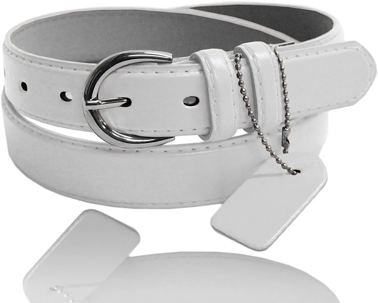 Women'S Casual Solid Colors Faux Leather 1" Belt with Single Prong Buckle Apparel & Accessories > Clothing Accessories > Belts JOTW White X-Large
