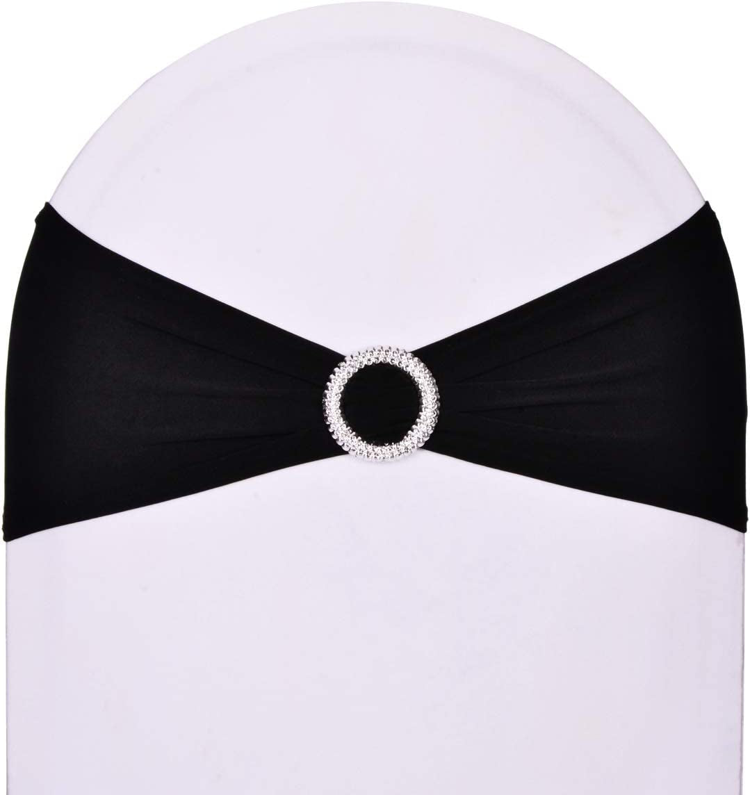 Sweeteasy 50Pcs Metallic Silver Spandex Chair Sashes, Durable Workmanship,Stretch Bows with Buckle Stretchable for Christmas Wedding Party Banquet Event Baby Shower Birthday Celebration Decoration Apparel & Accessories > Clothing Accessories > Sashes SweetEasy Black 50PCS