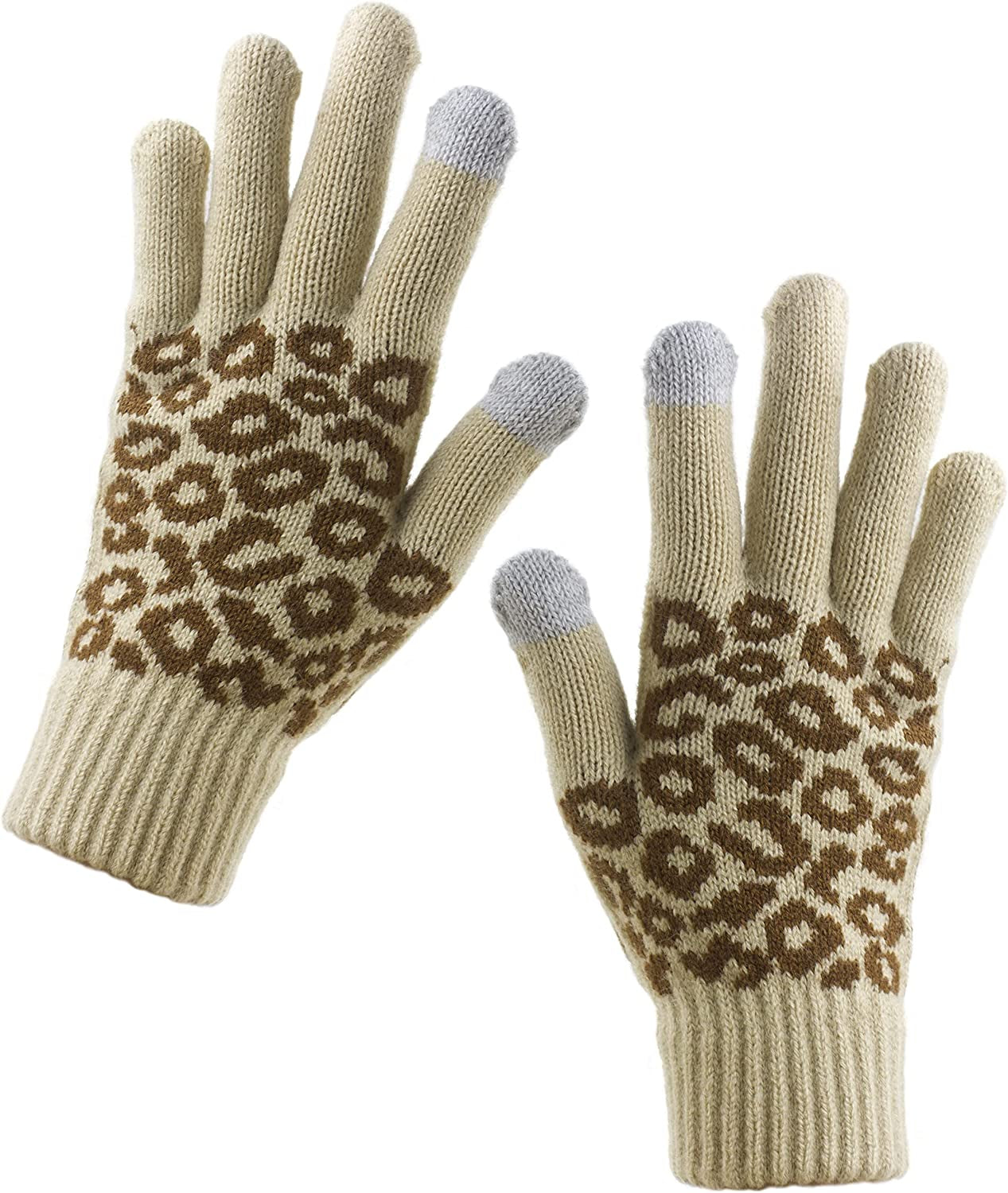 Women Winter Warm Touch Screen Gloves Knitted Soft Elastic Thick Gloves for Clod Weather Apparel & Accessories > Clothing Accessories > Gloves & Mittens Muryobao Leopard Khaki