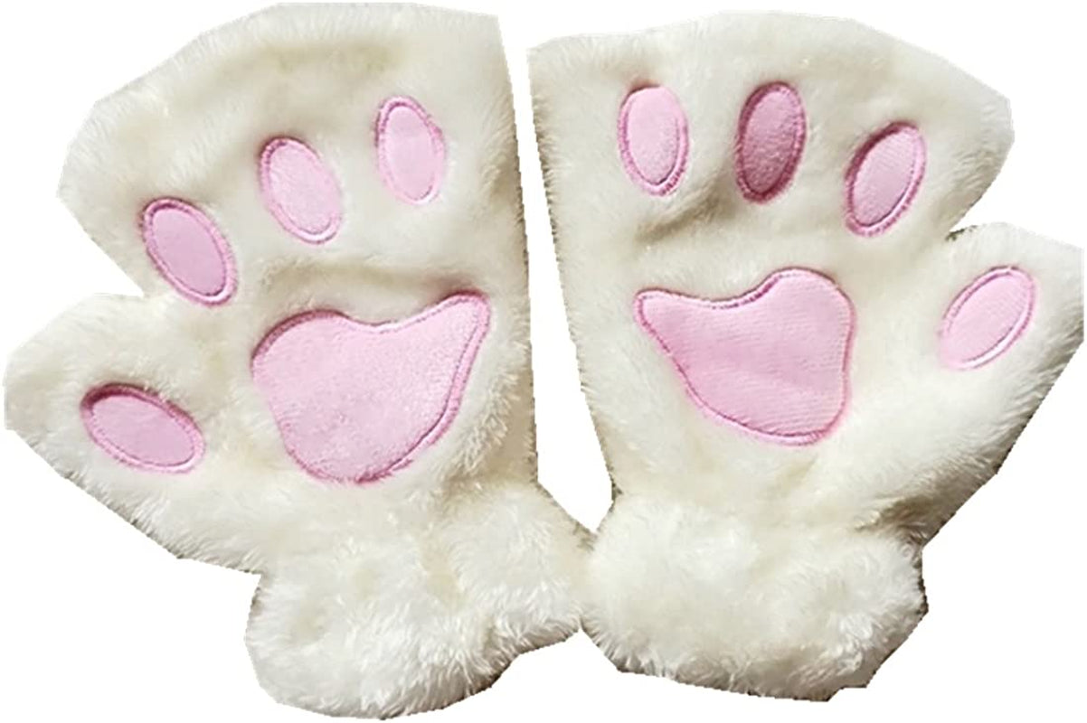 Mizhome Cat Bear Plush Claw Paw Mitten Soft Winter Gloves Costume Apparel & Accessories > Clothing Accessories > Gloves & Mittens MizHome White