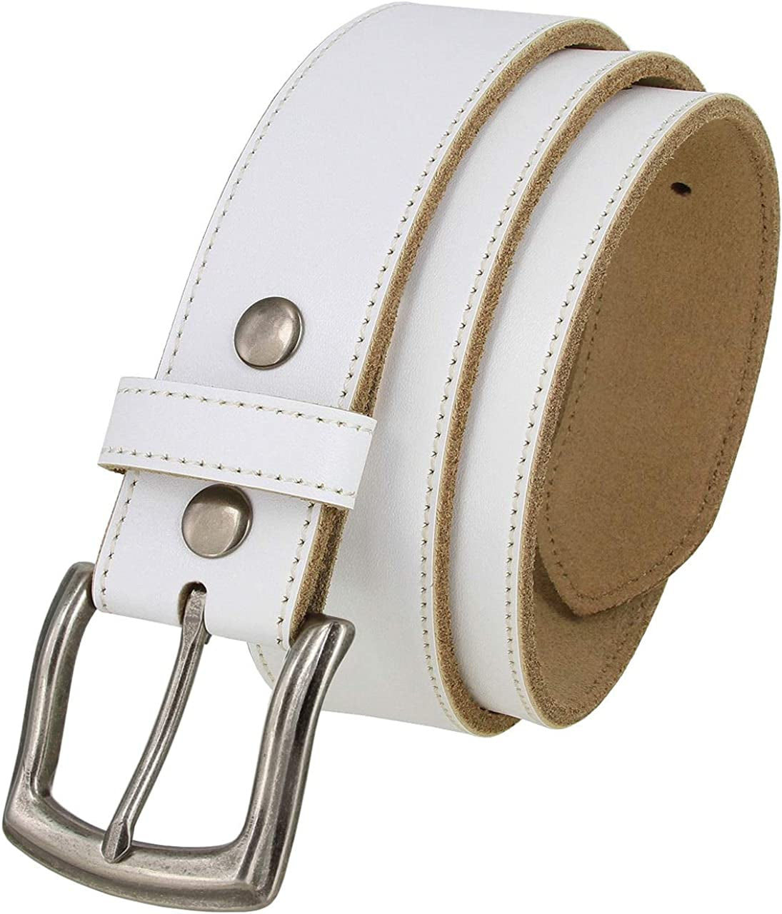 White Belt Cowhide Leather Replacement Casual Belt Strap 1-1/2"(38Mm) Wide, Multi-Style Options Apparel & Accessories > Clothing Accessories > Belts Belts.com 03 Silver 44