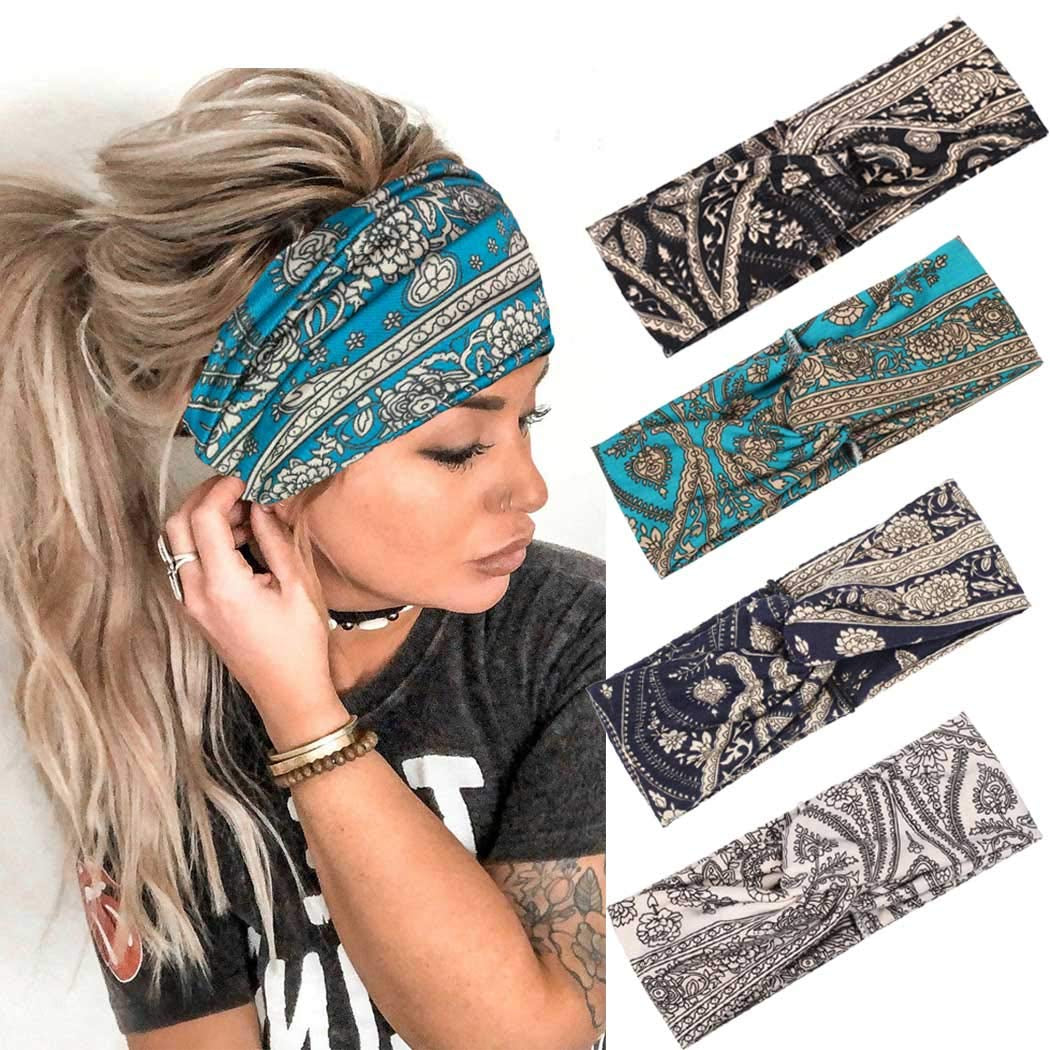 Gortin Boho Headbands Criss Cross Hair Bands Stretch Yoga Sweatband Turban Tie Dye Wide Head Wraps Twist Head Bands for Women and Girls4 Pcs (A-Tie Dye) Apparel & Accessories > Clothing Accessories > Bandanas & Headties GORTIN B-Boho