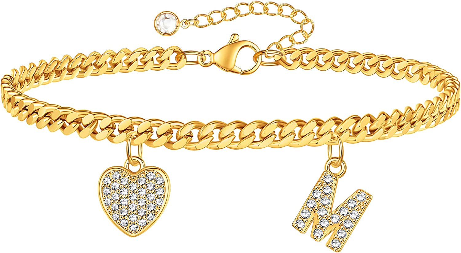 Gold Heart Ankle Bracelets for Women 14K Gold Plated Initial Charm Gold Anklets for Women Cuban Link Chain Heart Anklet Bracelets for Women Apparel & Accessories > Jewelry > Anklets BRIJEWLIC M