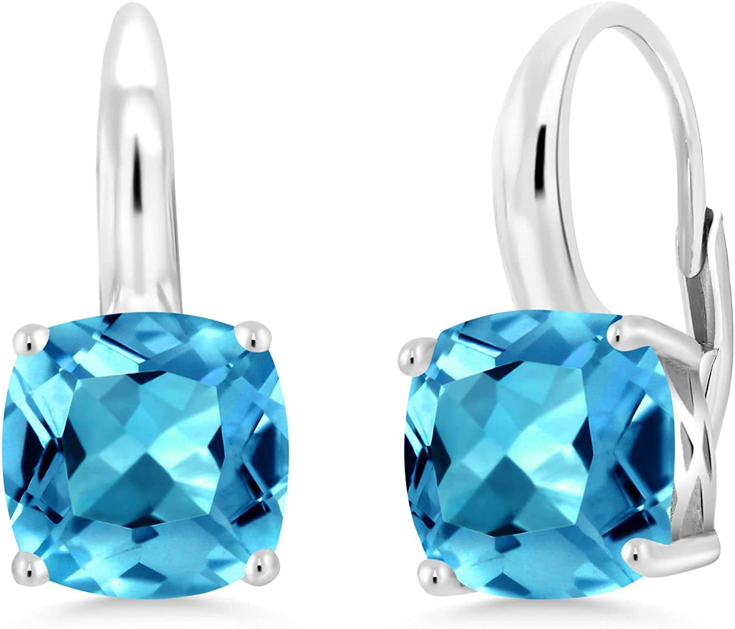 Gem Stone King 925 Sterling Silver Swiss Blue Topaz Earrings for Women (5.48 Cttw, Gemstone Birthstone Cushion Cut 8MM) Apparel & Accessories > Jewelry > Earrings Gem Stone King
