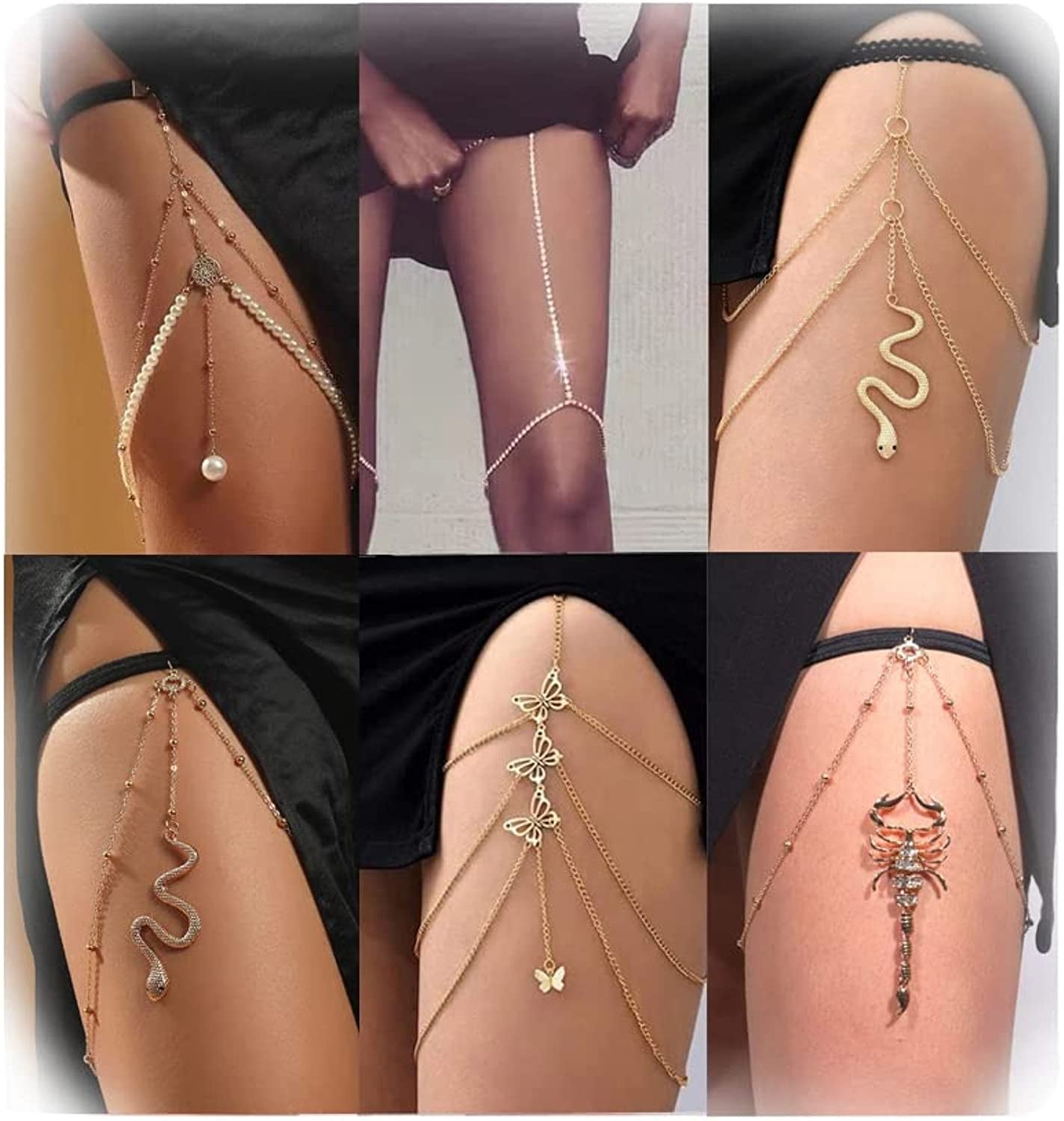 Snake Leg Chain Jewelry for Women Thigh Chain Boho Body Chain Snake Pendant Body Jewelry for Girls Apparel & Accessories > Jewelry > Body Jewelry choice of all 6pcs-gold